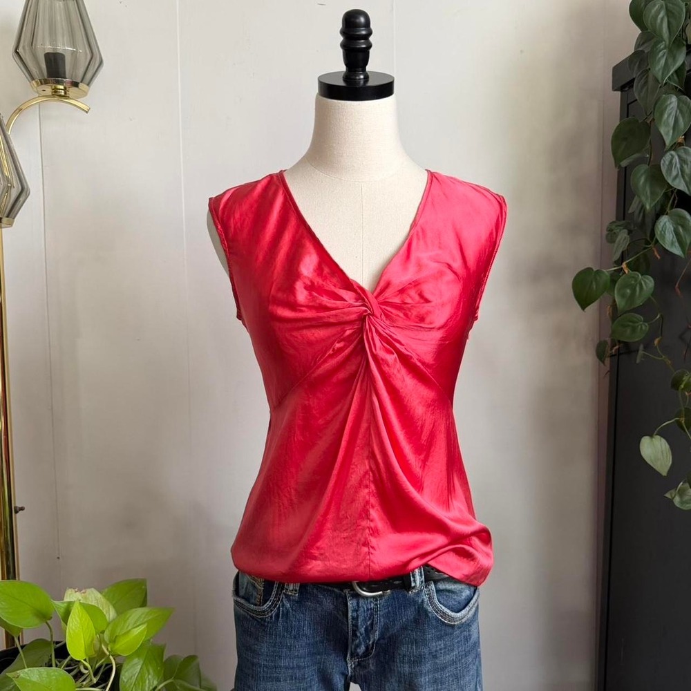 INC International Concepts Silk Twist Front V-Neck Blouse Pink Red Y2K Size 4